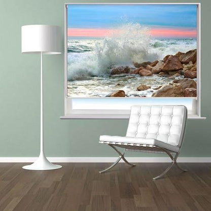 waves crashing on rocks at sunset Printed Picture Photo Roller Blind - RB72 - Art Fever - Art Fever