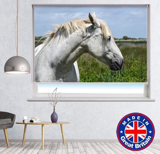 White Horse in the Wind Printed Picture Photo Roller Blind - Art Fever - Art Fever