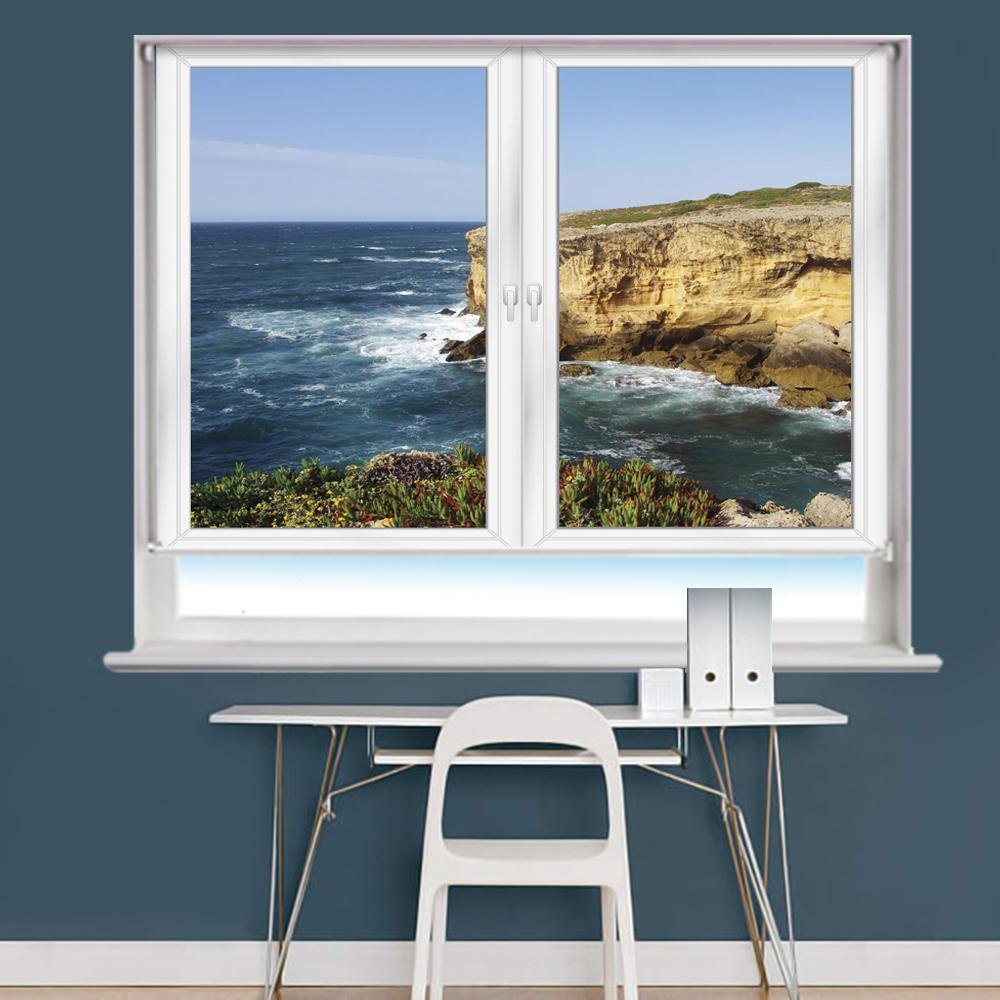 White Window Frame Cliffs Scene Printed Picture Photo Roller Blind - RB977 - Art Fever - Art Fever