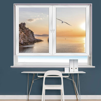 White Window Sea & Sunset Scene Printed Picture Photo Roller Blind - RB980 - Art Fever - Art Fever