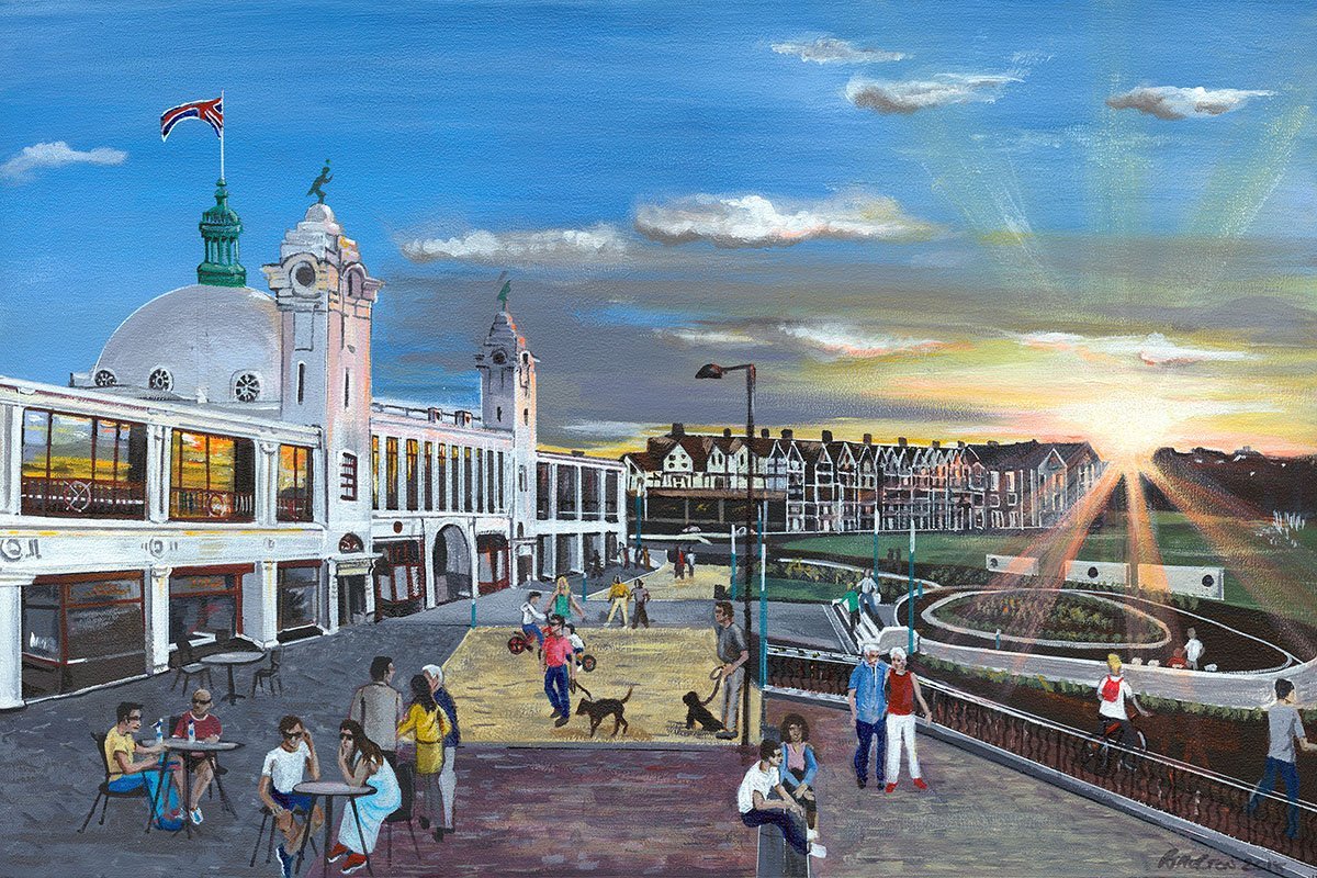 Whitley Bay Spanish City by Pam Morton Printed Picture Roller Blind - RB865 - Art Fever - Art Fever
