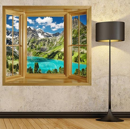 WIM123 - window frame wall sticker view of a beautiful turquoise lake in the altai mountains - Art Fever - Art Fever