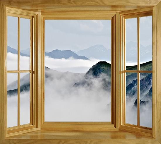 WIM133 - Mountain range in fog window frame wall mural - Art Fever - Art Fever