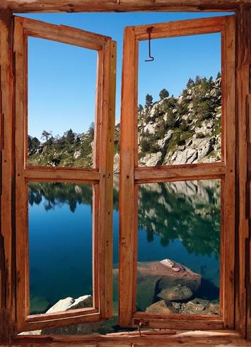 wim135 - window frame mural view Mountain Lake - Art Fever - Art Fever