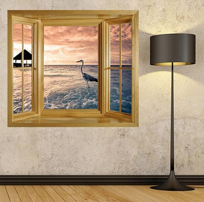 wim143 - Window frame wall mural view of a tropical beach at dawn. - Art Fever - Art Fever