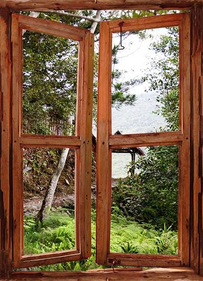 WIM145 - window frame mural Tranquil Garden Path In The Mountains - Art Fever - Art Fever
