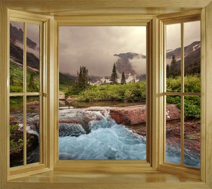 WIM152 - window frame wall sticker view of Glacier National Park waterfall - Art Fever - Art Fever