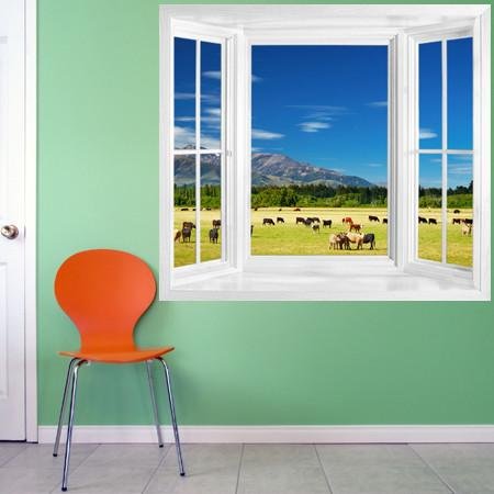 WIM184 - New Zealand Landscape with farmland window frame wall sticker - Art Fever - Art Fever