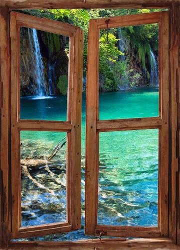 wim213 - window frame mural view of the tropical Plitvice Lakes - Art Fever - Art Fever