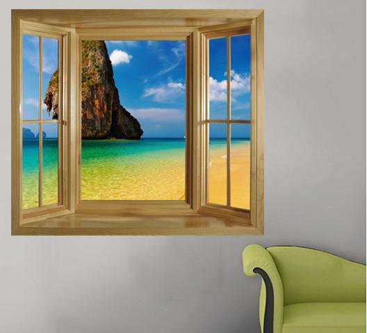 WIM233 - Tropical beach in Thailand view window frame wall sticker - Art Fever - Art Fever