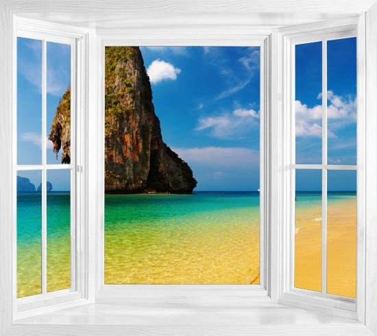 WIM233 - Tropical beach in Thailand view window frame wall sticker - Art Fever - Art Fever