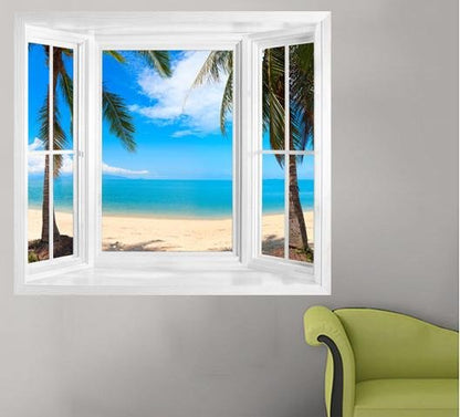 WIM236 - view through the window of tropical palm trees. - Art Fever - Art Fever