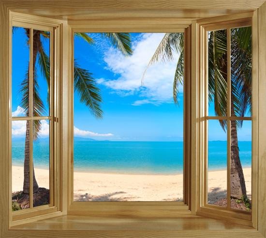 WIM236 - view through the window of tropical palm trees. - Art Fever - Art Fever
