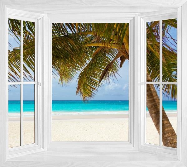 WIM250 - Tropical Caribbean beach window view wall Mural - Art Fever - Art Fever