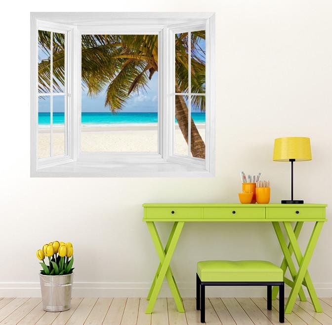 WIM250 - Tropical Caribbean beach window view wall Mural - Art Fever - Art Fever