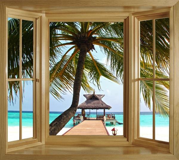 WIM251 - Window Mural view of coconut tree in the Maldives - Art Fever - Art Fever