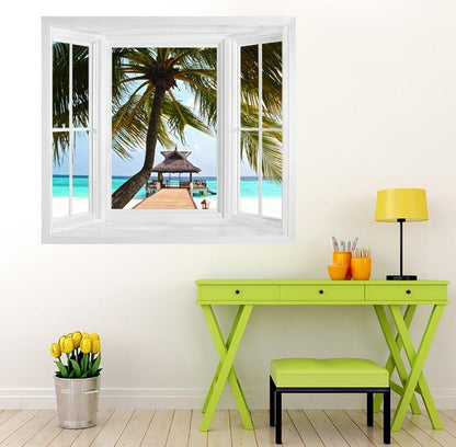 WIM251 - Window Mural view of coconut tree in the Maldives - Art Fever - Art Fever