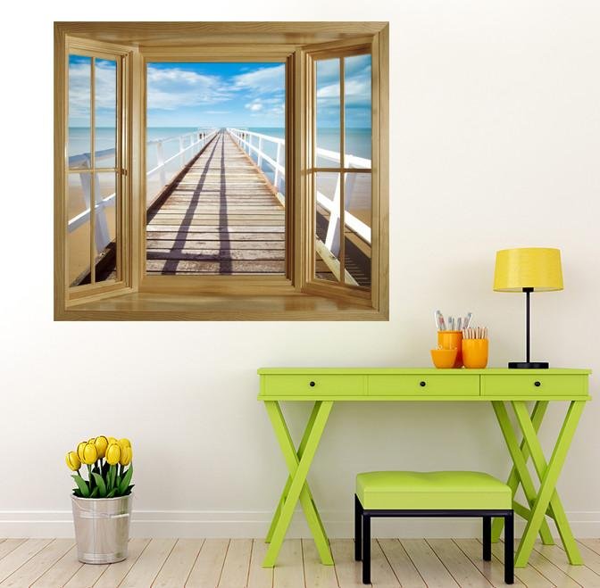 WIM257 - Window Mural view of the Tropical Pier into the Ocean - Art Fever - Art Fever