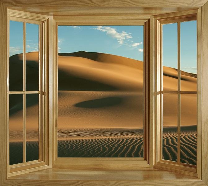 WIM281 - Faux window frame wall mural - desert sand view - Art Fever - Art Fever