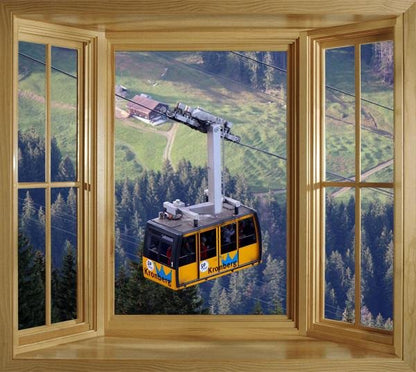WIM282 - Faux window frame wall mural - Cable car view - Art Fever - Art Fever