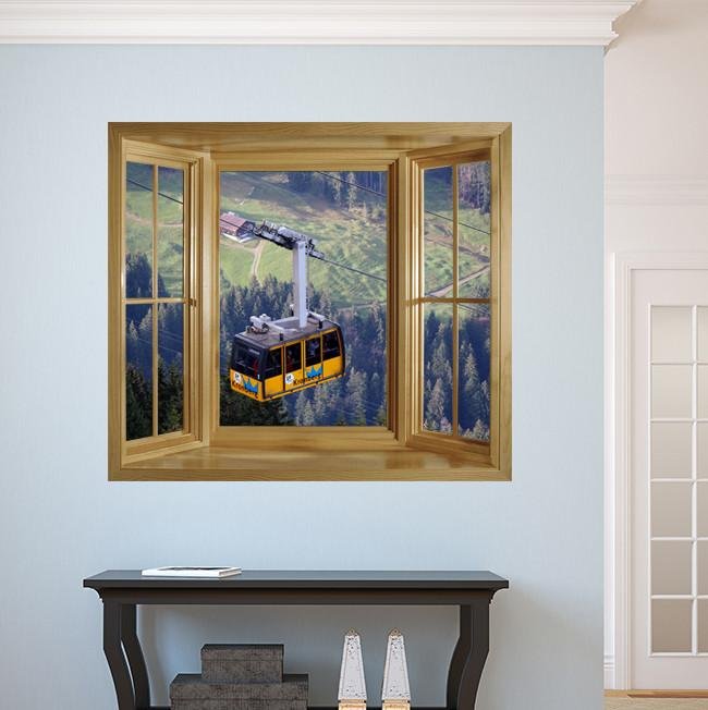 WIM282 - Faux window frame wall mural - Cable car view - Art Fever - Art Fever