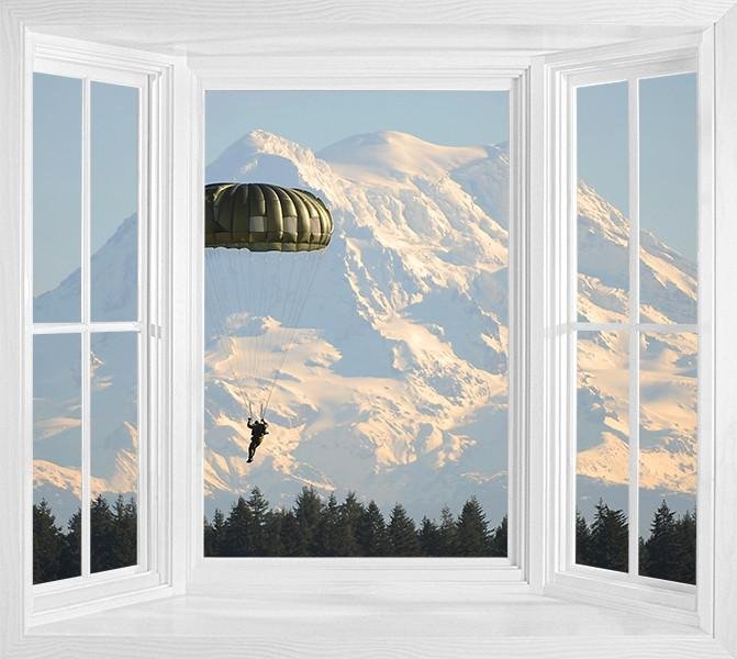 WIM287 - Faux window frame wall mural - Paratrooper - Art Fever - Art Fever