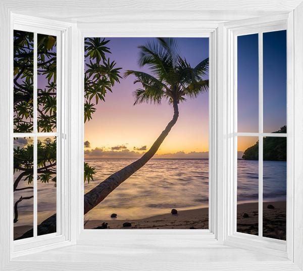 WIM289 - Palm tree sunset window view wall mural - Art Fever - Art Fever
