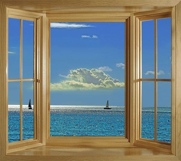 WIM293 - Blue ocean view window view wall mural - Art Fever - Art Fever