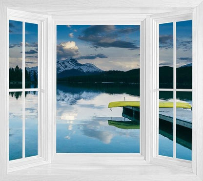 WIM296 - beautiful lake and landscape window frame view wall mural - Art Fever - Art Fever