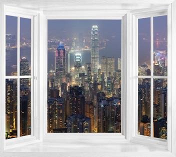 WIM3 - Hong Kong skyline lit up at night - Self Adhesive Mural - Art Fever - Art Fever