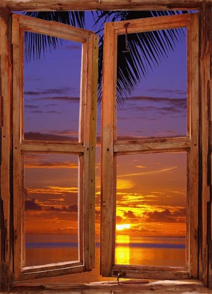 WIM60 - window frame mural view of the sunset beach - Art Fever - Art Fever