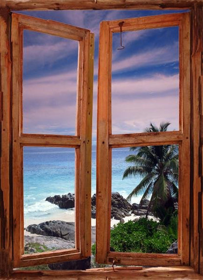 WIM67 - window frame mural view of Seychelles seascape - Art Fever - Art Fever