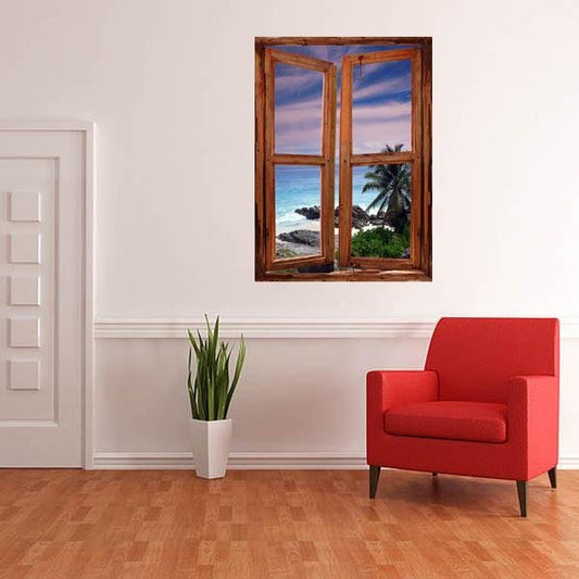 WIM67 - window frame mural view of Seychelles seascape - Art Fever - Art Fever