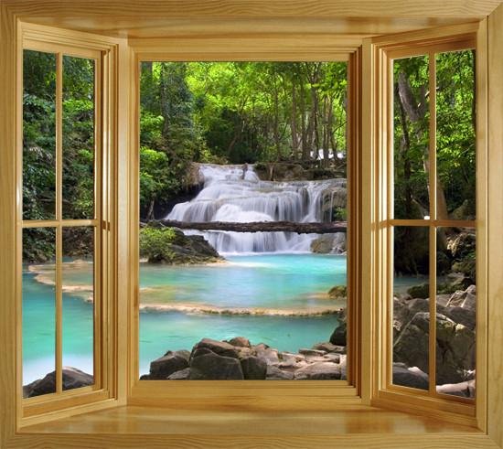 WIM76 - window frame wall sticker view of a Waterfall In The Tropical Forest In Thailand - Art Fever - Art Fever
