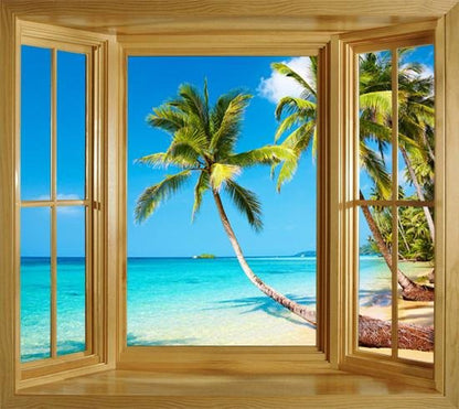 WIM86 - Window frame wall mural view of tropical beach on Kood Island, Thailand - Art Fever - Art Fever