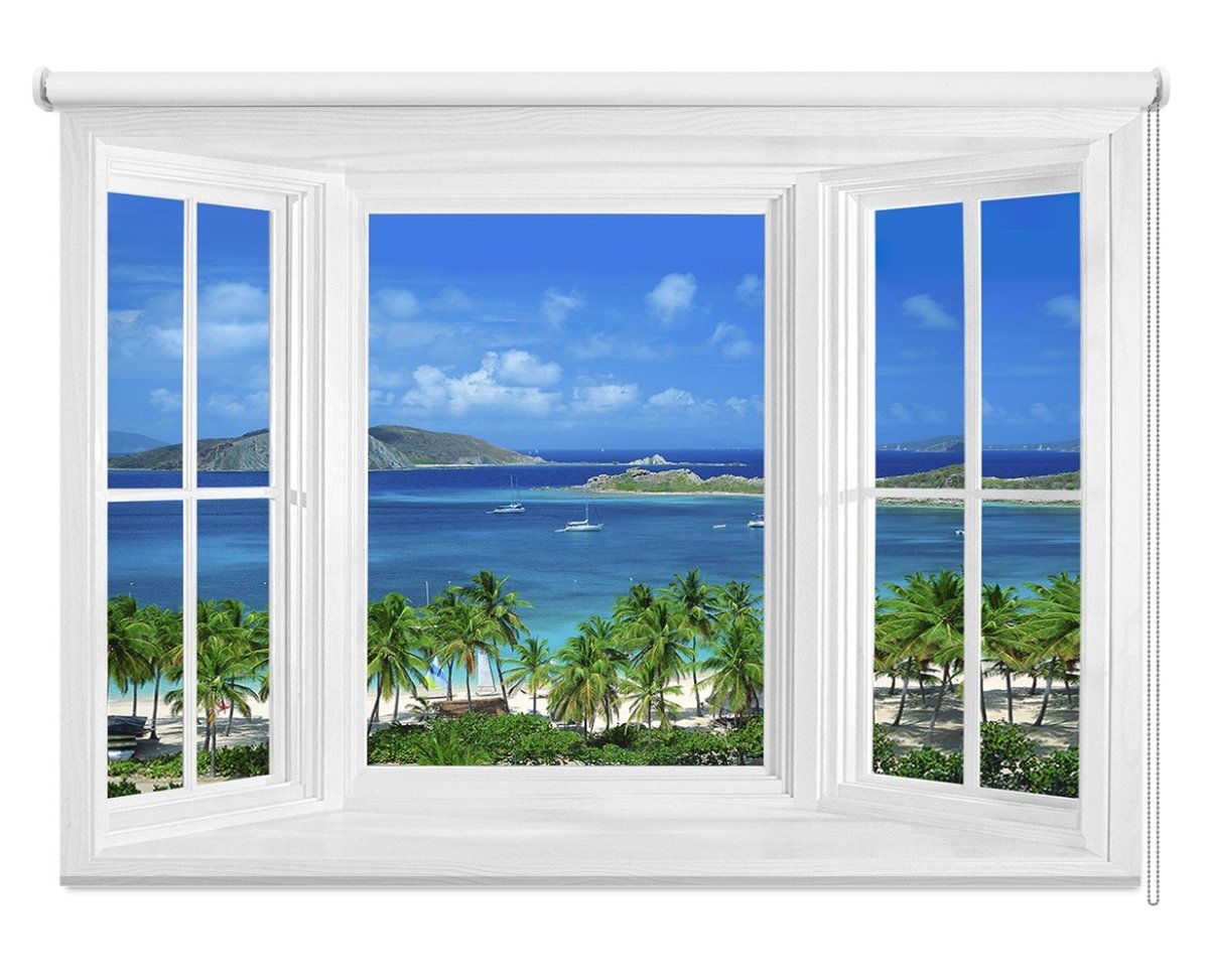 Window View of Peter Island Tropical Scene Printed Photo Picture Roller Blind - RB4 - Art Fever - Art Fever