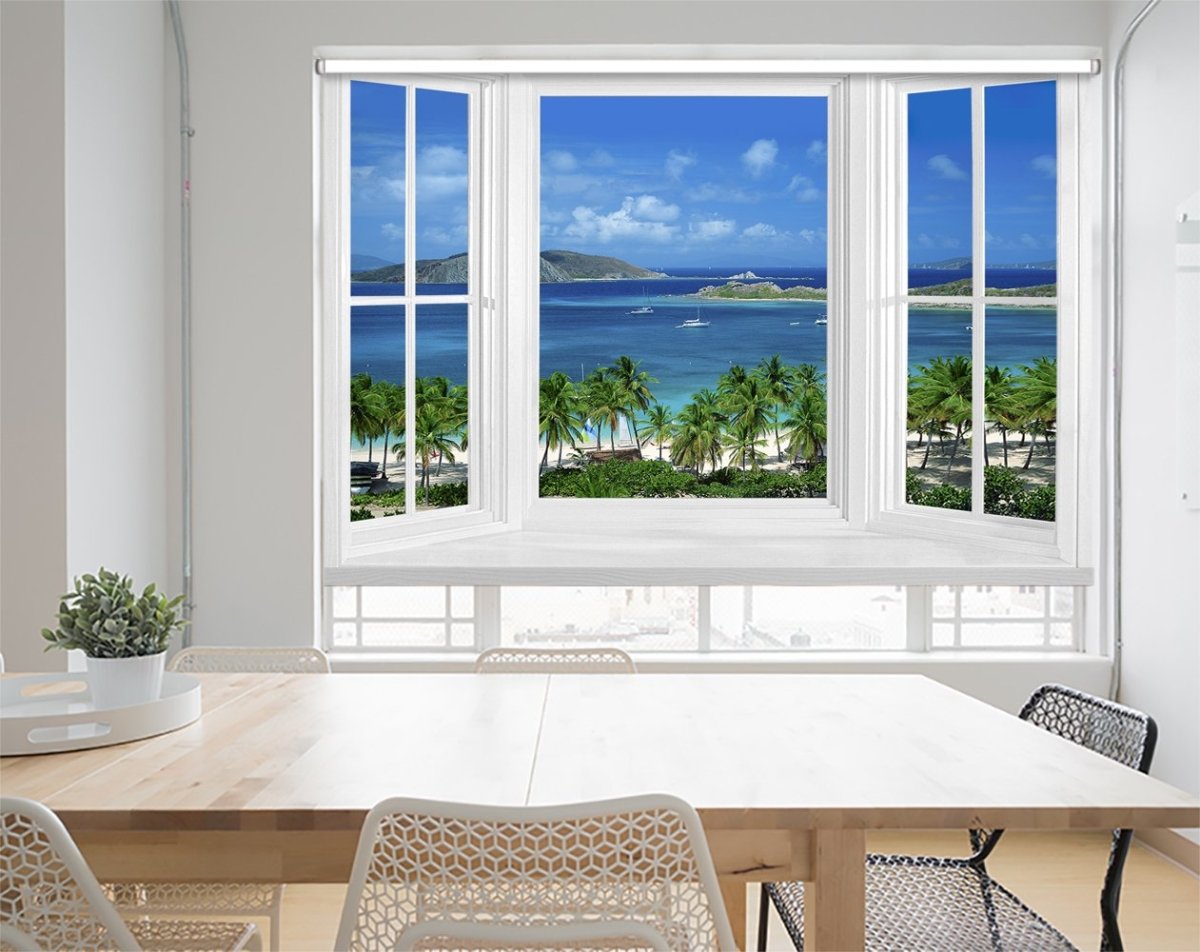 Window View of Peter Island Tropical Scene Printed Photo Picture Roller Blind - RB4 - Art Fever - Art Fever