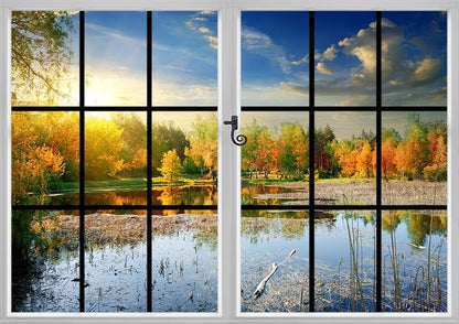 Window View of the Autumn Lake Nature Scene Printed Picture Photo Roller Blind - RB591 - Art Fever - Art Fever