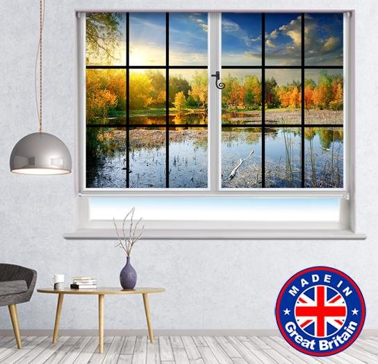 Window View of the Autumn Lake Nature Scene Printed Picture Photo Roller Blind - RB591 - Art Fever - Art Fever