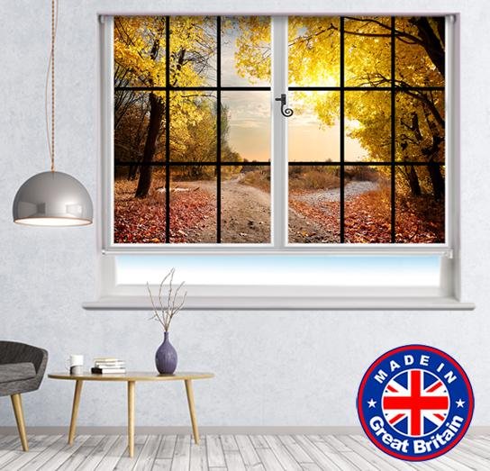 Window View of the pathway through the Autumn Woods Printed Picture Photo Roller Blind - RB589 - Art Fever - Art Fever