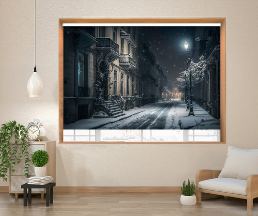 Winter Christmas Street Scene Painting Style Printed Picture Photo Roller Blind - RB1320 - Art Fever - Art Fever