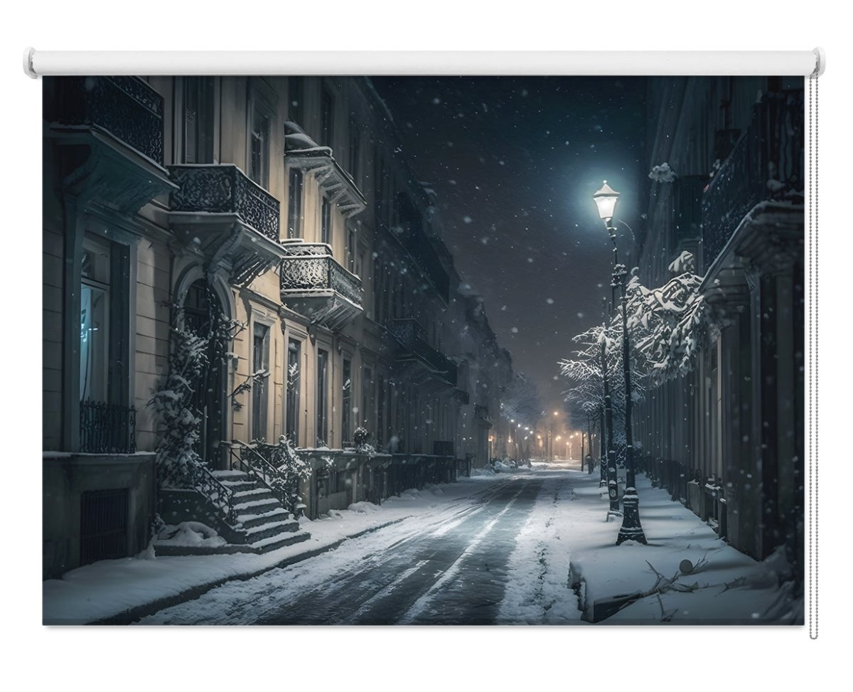Winter Christmas Street Scene Painting Style Printed Picture Photo Roller Blind - RB1320 - Art Fever - Art Fever