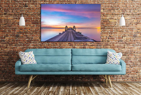 Wooden Bridge Sunset Image Printed Onto A Single Panel Canvas - SPC143 - Art Fever - Art Fever