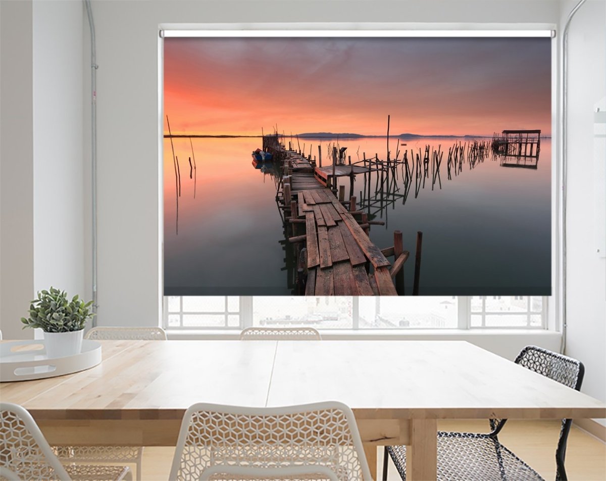 Wooden Jetty Sunset Lake Printed Picture Photo Roller Blind- 1X55446