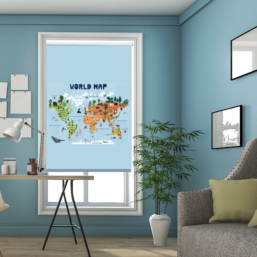 World map for kids Printed Picture Photo Roller Blind - 1X2241975 - Art Fever - Art Fever