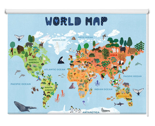 World map for kids Printed Picture Photo Roller Blind - 1X2241975 - Art Fever - Art Fever