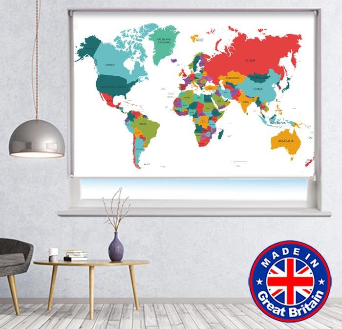 World Map Printed Picture Photo Roller Blind - RB782 - Art Fever - Art Fever