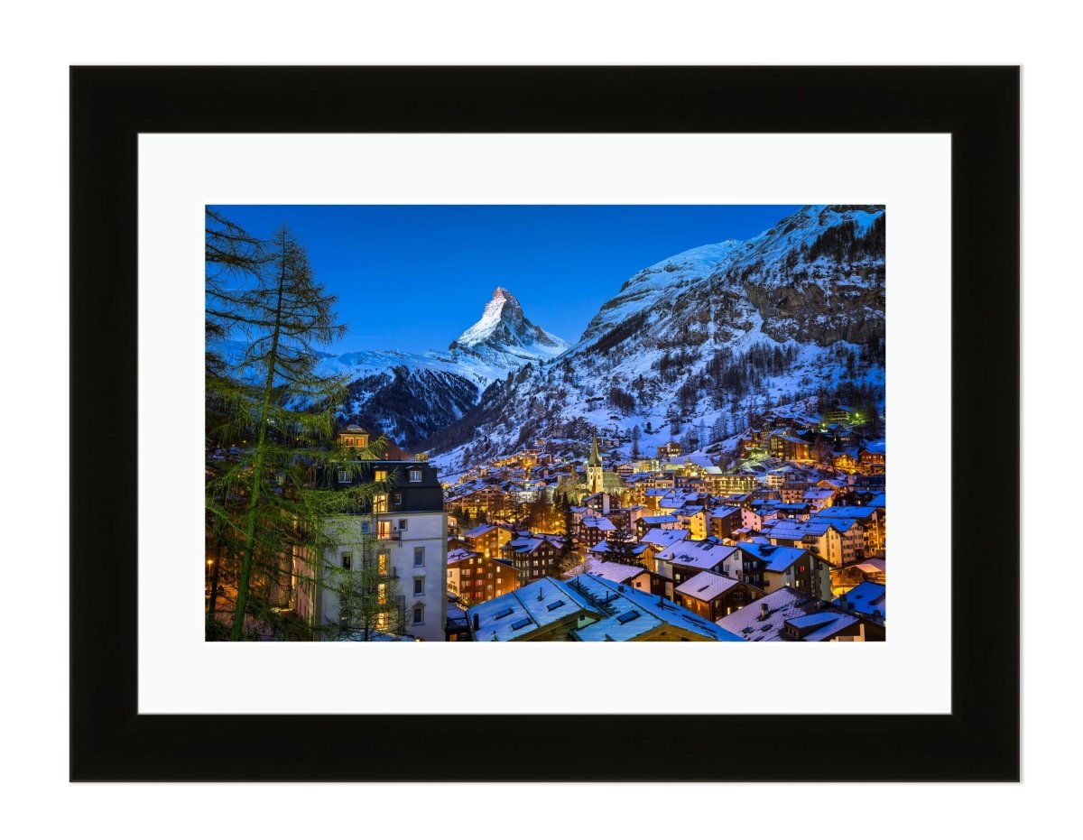 Zermatt Valley And Matterhorn Peak At Dawn, Switzerland Framed Mounted Print Picture - FP92 - Art Fever - Art Fever