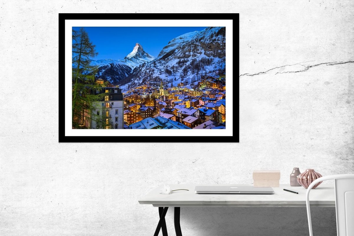 Zermatt Valley And Matterhorn Peak At Dawn, Switzerland Framed Mounted Print Picture - FP92 - Art Fever - Art Fever